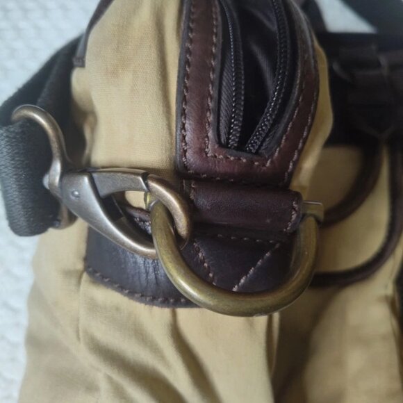 Fossil Cow Hide Leather Canvas Double Handle Laptop Messenger Crossbody Bag Tote - Picture 4 of 8